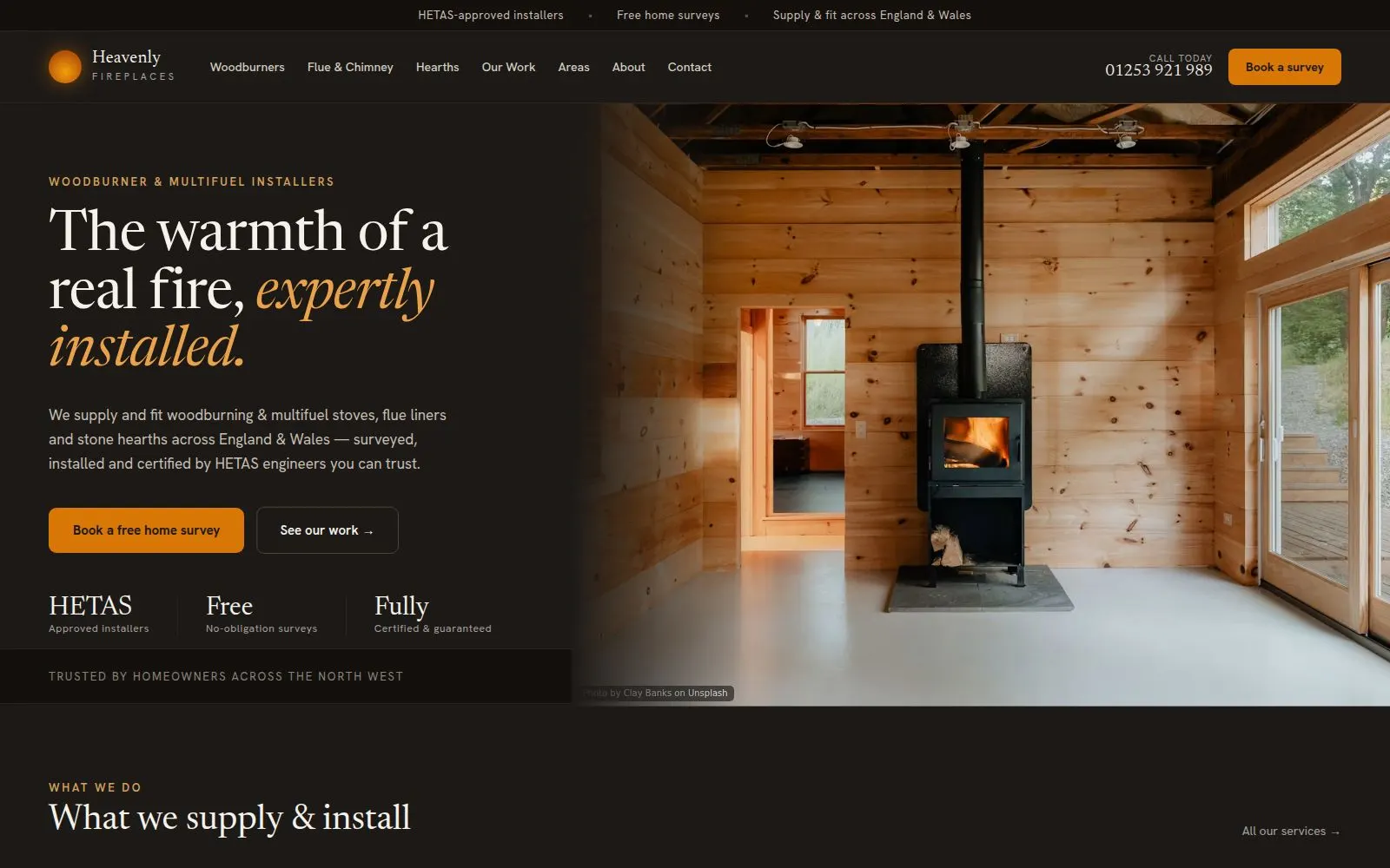 Heavenly Fireplaces - homepage screenshot